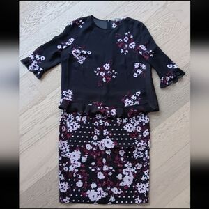 ERDEM London 100% Silk Top & Skirt With Floral Design Size 8 to 10